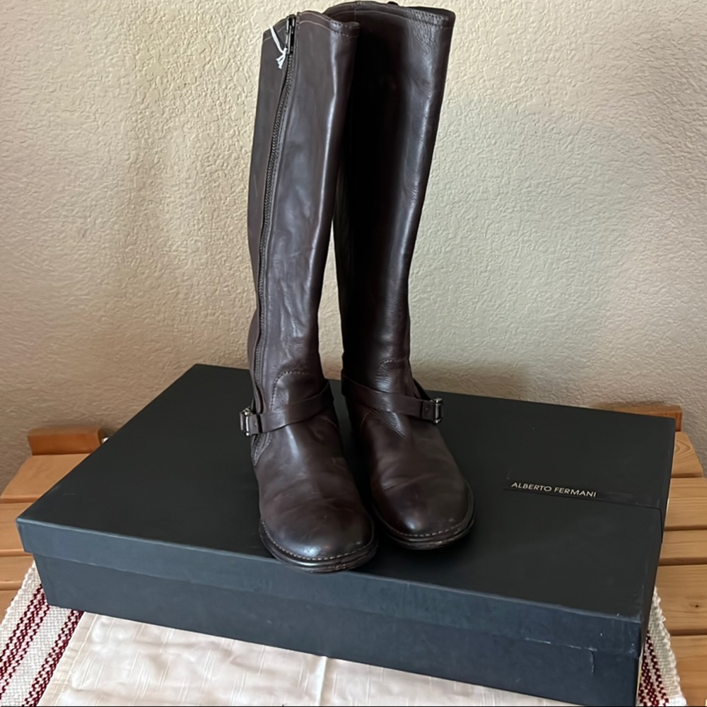 Alberto Fermani Dark Brown Leather Tall Boots